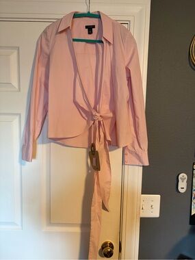 Halogen Light Pink Tie-Front Button-Down Shirt